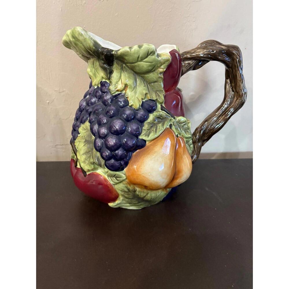 Homco Home Interiors Sonoma Villa Large Ceramic Pitcher Raised Fruit Pattern